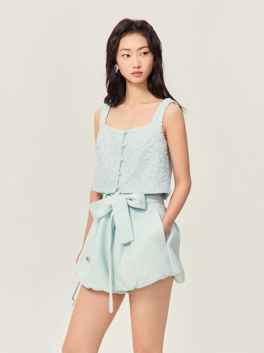 Pearl beaded Lace square-necked vest