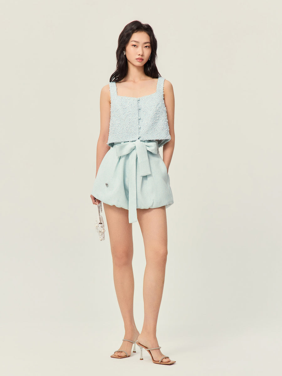 Pearl beaded Lace square-necked vest