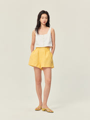 Linen pleated A-line shorts