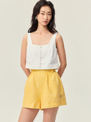 Linen pleated A-line shorts
