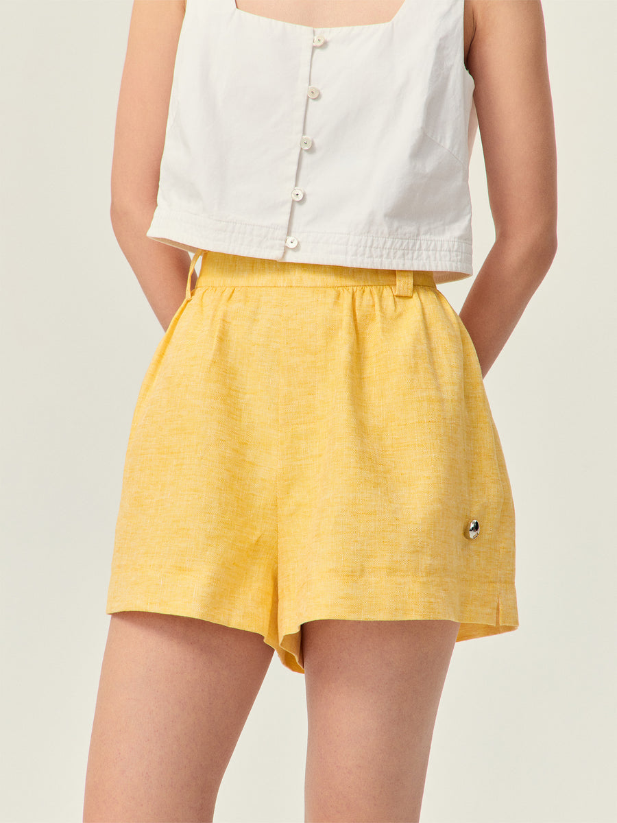 Linen pleated A-line shorts