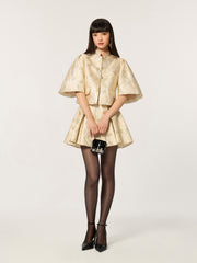 Golden Stand Collar Jacquard Short Coat