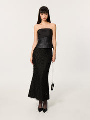 Molan patchwork waist cinched strapless top