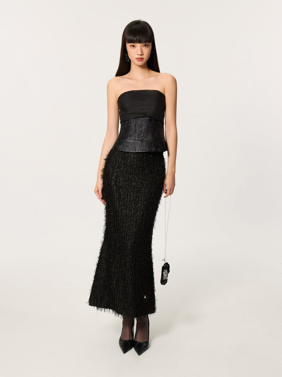 Molan patchwork waist cinched strapless top