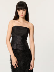 Molan patchwork waist cinched strapless top