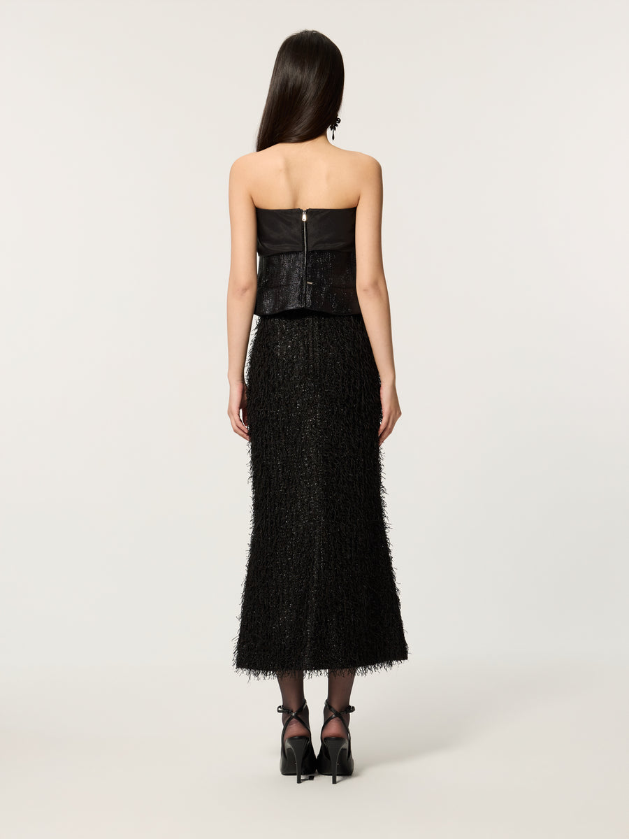 Molan patchwork waist cinched strapless top