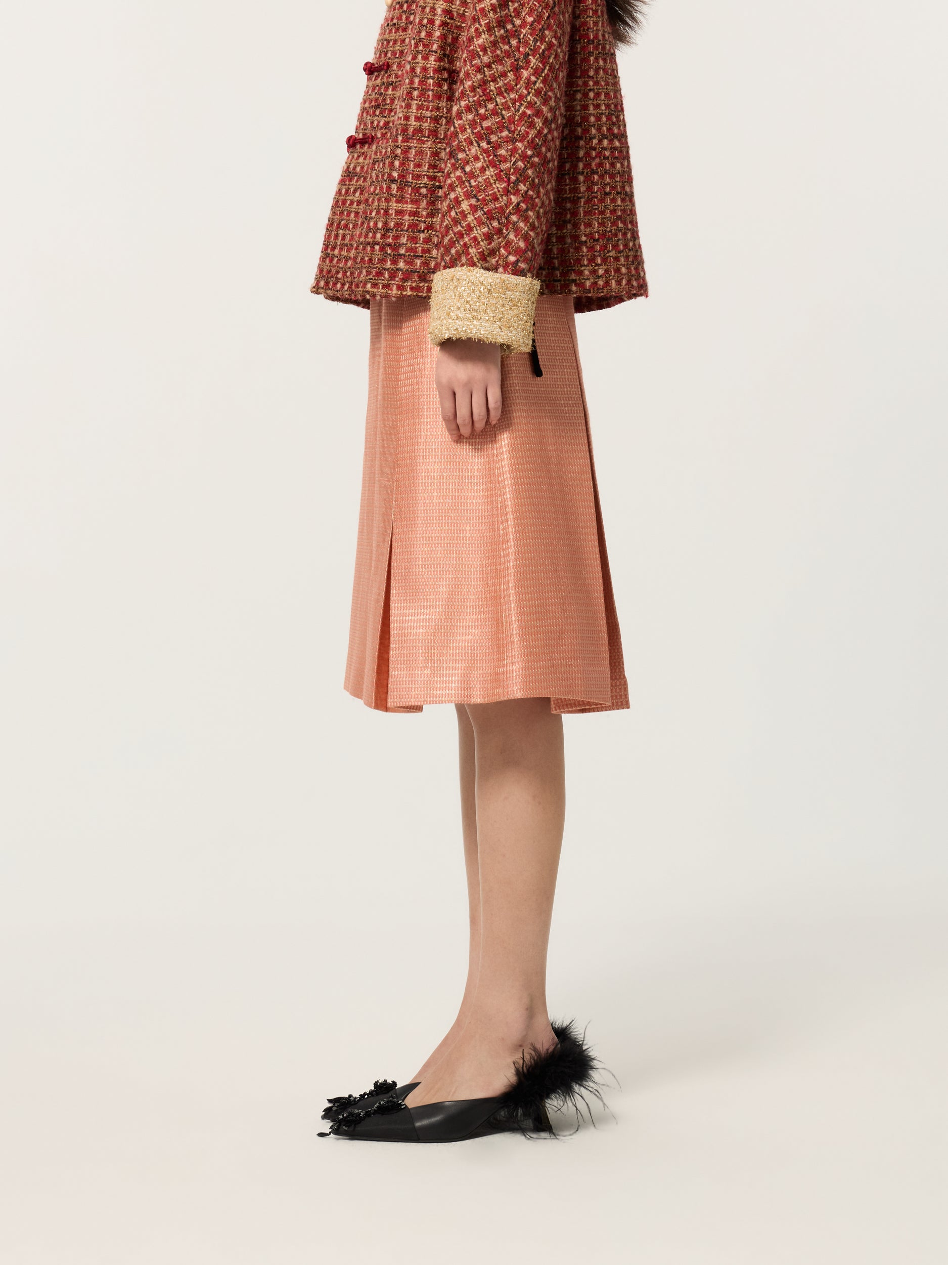 Luo Ling Pink New Chinese Style Chinese I-Panel Pleated Skirt