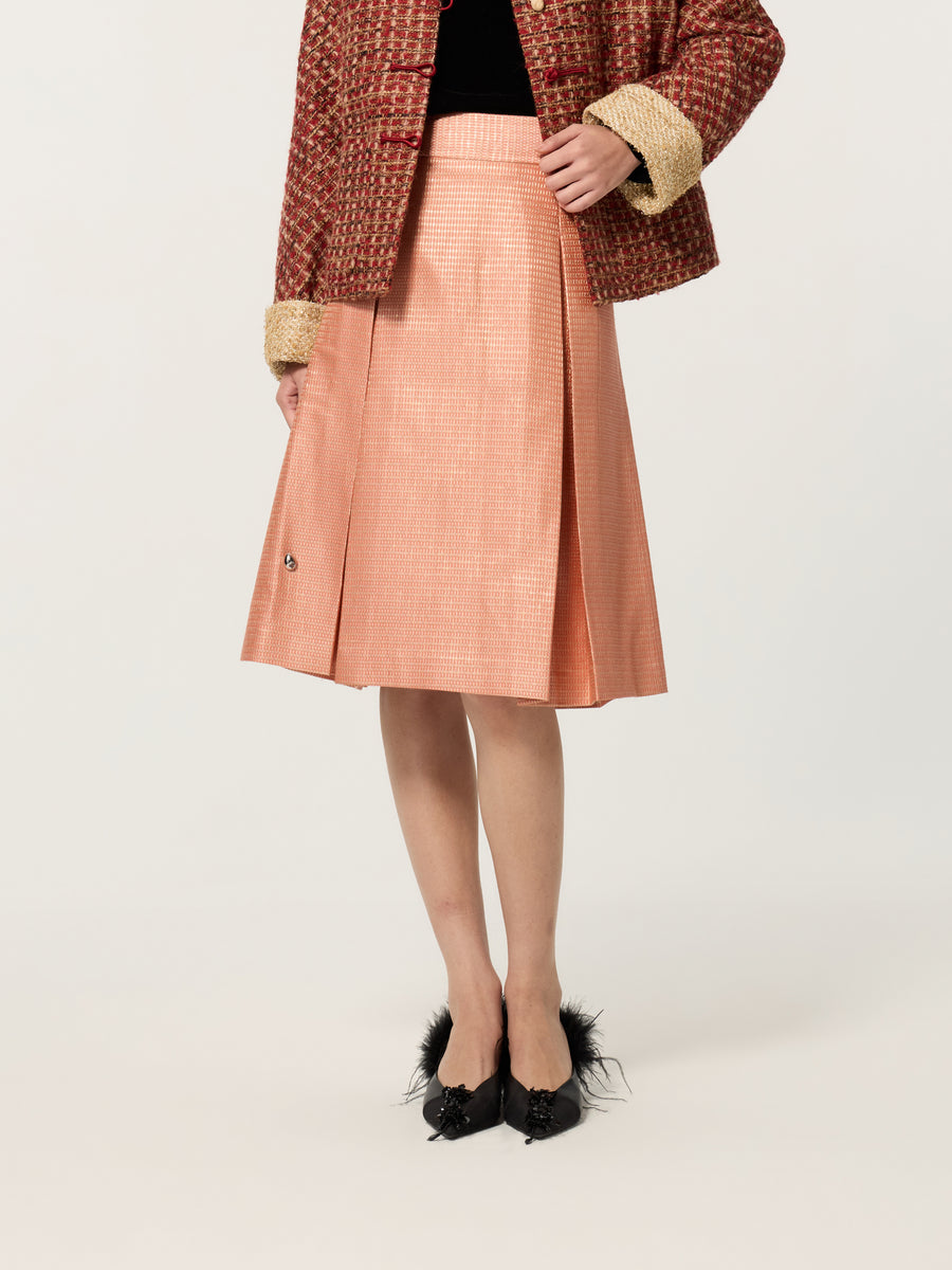 Luo Ling Pink New Chinese Style Chinese I-Panel Pleated Skirt