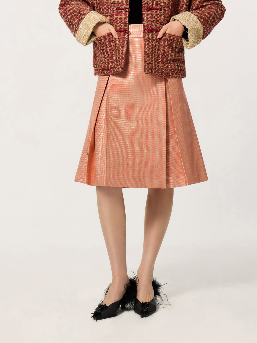 Luo Ling Pink New Chinese Style Chinese I-Panel Pleated Skirt