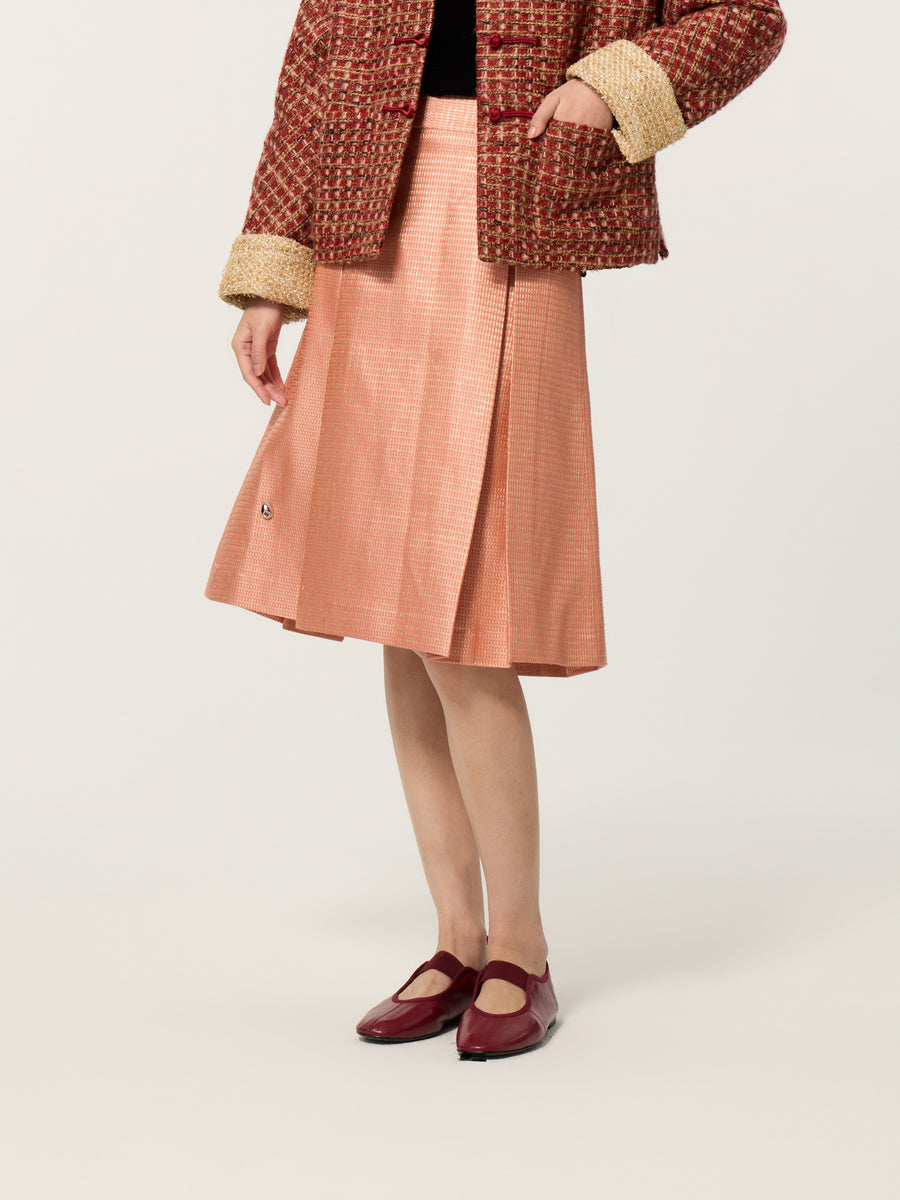 Luo Ling Pink New Chinese Style Chinese I-Panel Pleated Skirt