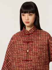 Color-Block Mandarin Collar Tang-Style Top