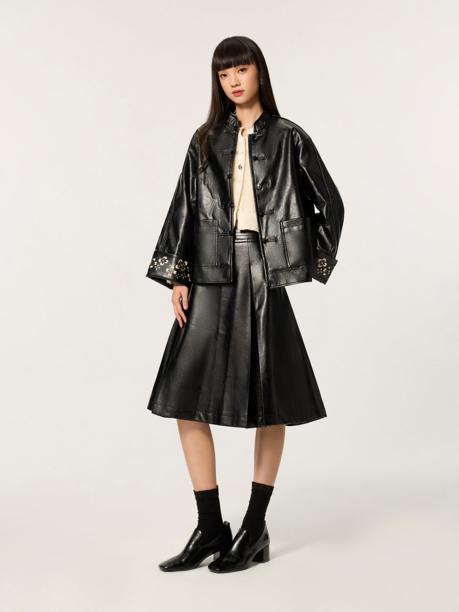 Embroidered Mandarin Collar Tang suit