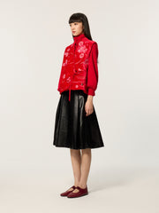 Embroidered red Chinese-style side-slit laced vest coat