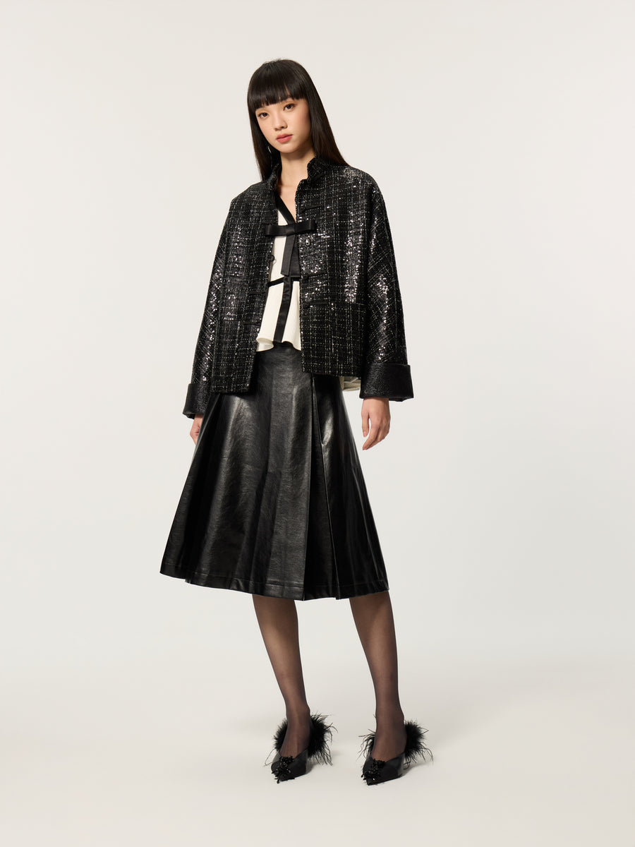 Color-Block Mandarin Collar Tang Suit Blouse