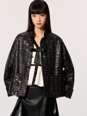 Color-Block Mandarin Collar Tang Suit Blouse