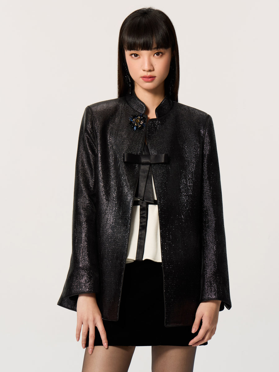 Mo Lan Dangling Bead Chinese-style V-neck Split Jacket