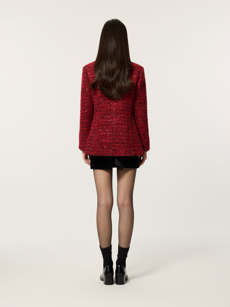 Chinese-Style Slim Fit Tweed Jacket