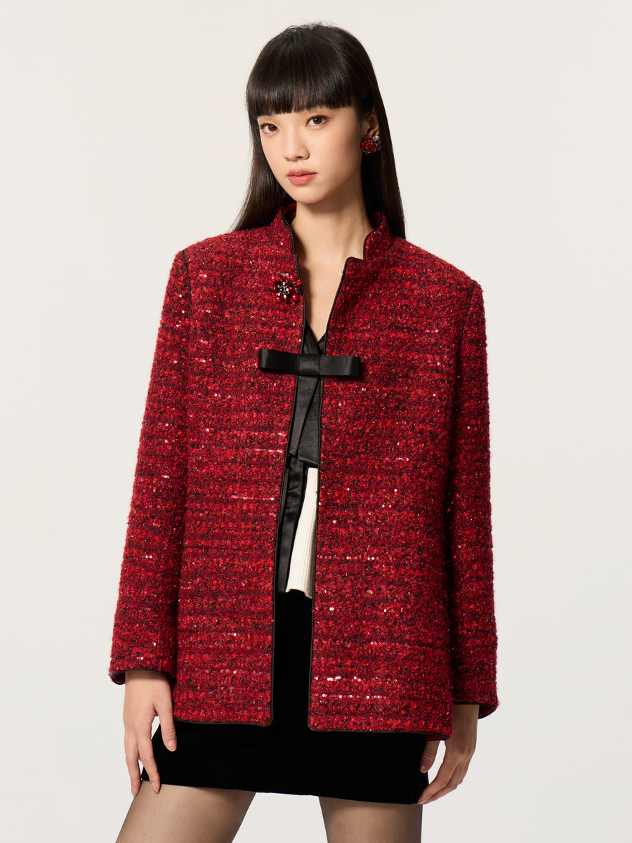 Chinese-Style Slim Fit Tweed Jacket