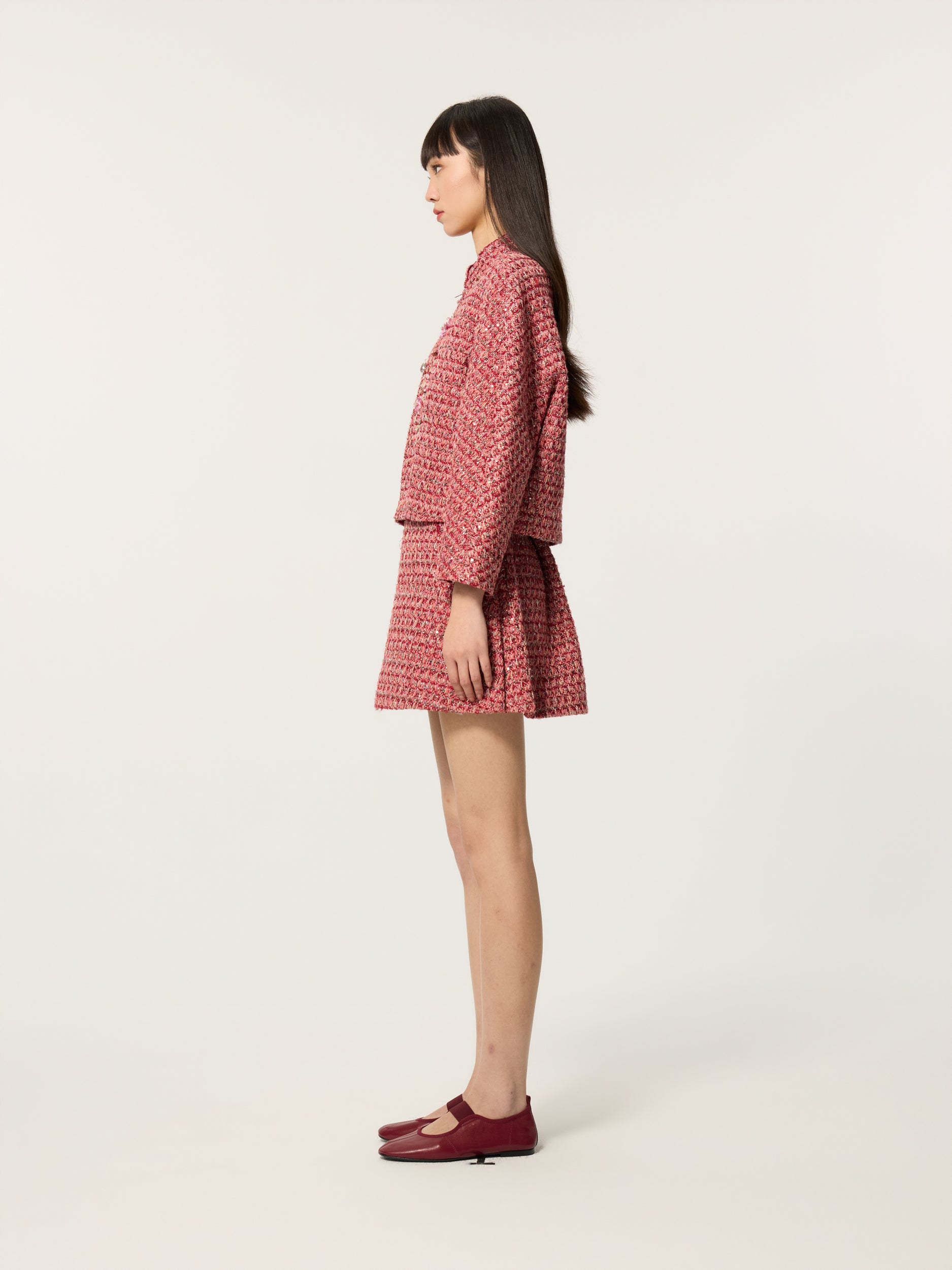 Beaded Chinese-Style Tweed Short Jacket