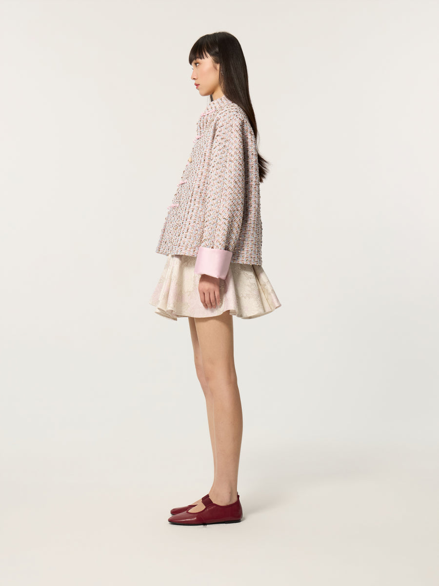 Color-Block Mandarin Collar Tang-Style Top