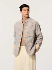 Embroidered inkstone, stand-up collar, flared sleeves Tang-style coat