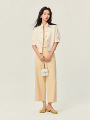 Tweed yarn Chinese short-sleeved Top