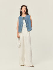 Denim vest with Chinese-style button