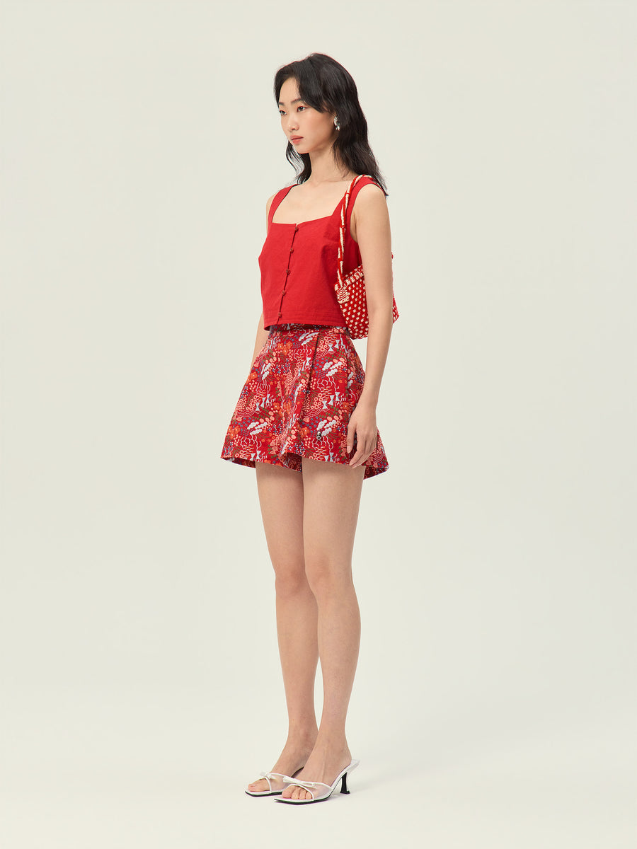 Pomegranate embroidered A-line short