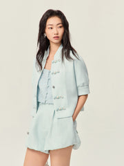Tweed Chinese short-sleeved Top