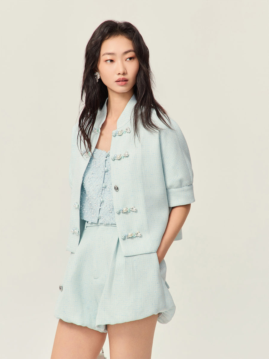 Tweed Chinese short-sleeved Top