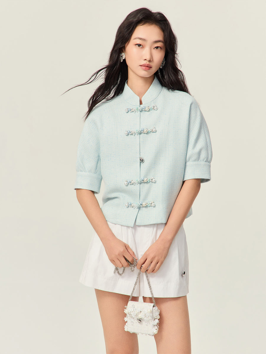 Tweed Chinese short-sleeved Top
