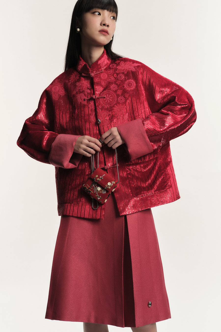 Rose Red I-Shaped Glossy Skirt